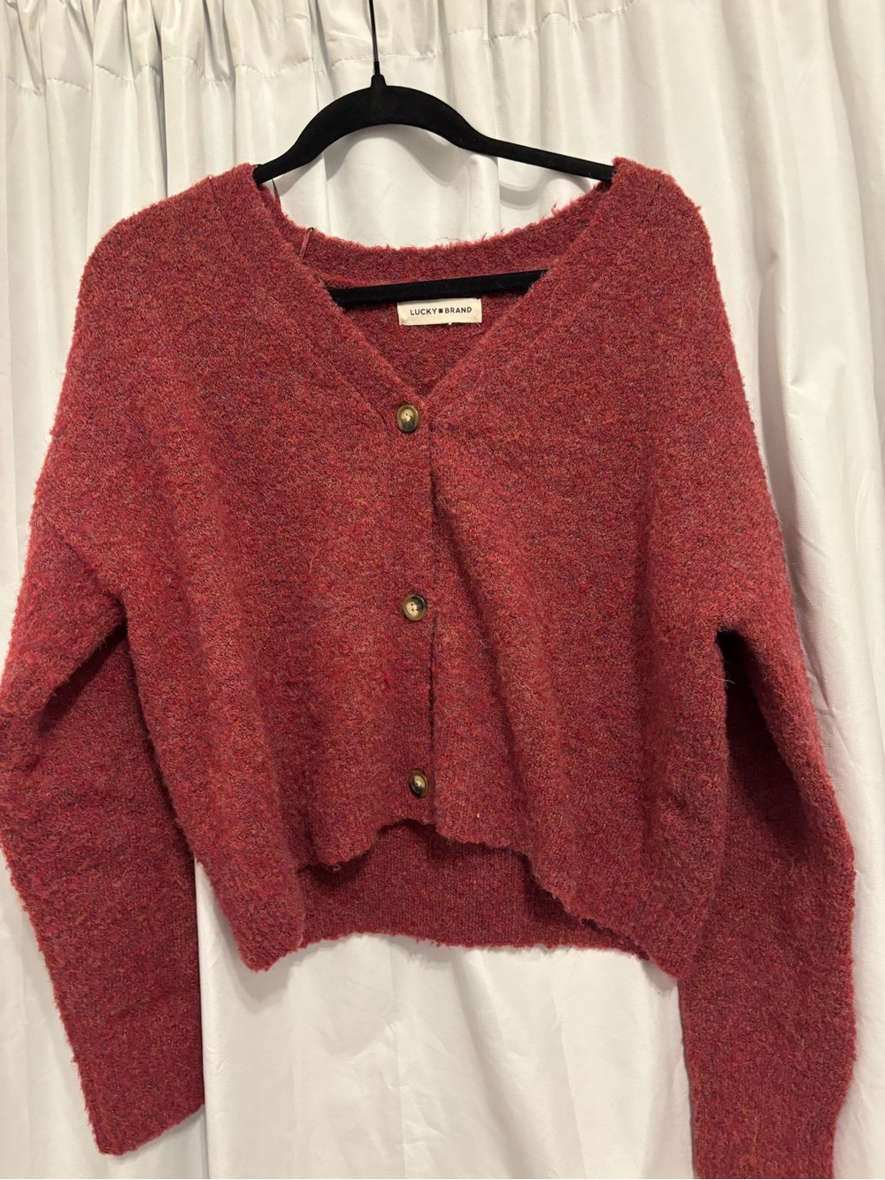 Lucky Brand Women's Cozy Maroon Button-Front Sweater